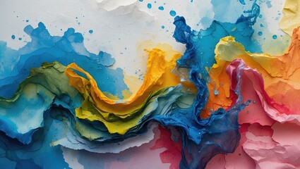 Poster - colorful abstract watercolor texture with dynamic movement and layered paper effect suitable for bac