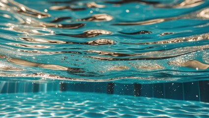 Poster - rippling abstract water surface in a swimming pool with light reflections creating a tranquil and se