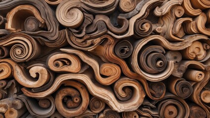 Poster - Curly wooden texture pattern showcasing natural swirls and variations in color and grain for artistic or design backgrounds.