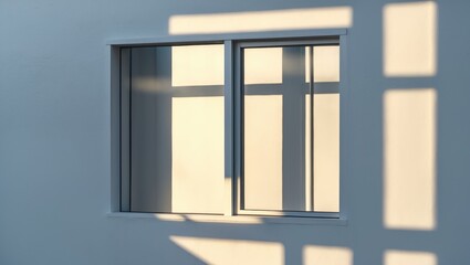 Poster - Abstract sunlight shadows cast by a window on a clean white wall creating a serene and tranquil interior atmosphere