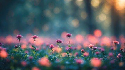 Poster - vibrant abstract floral landscape with soft focus and bokeh effect creating a serene and enchanting 