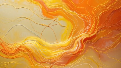 Fototapete - Abstract flowing lines in bright orange and yellow hues on a textured background depicting dynamic movement and energy