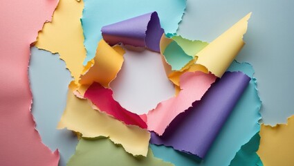 Aufkleber - torn colorful paper background with layered pieces in various pastel shades creating a textured design element