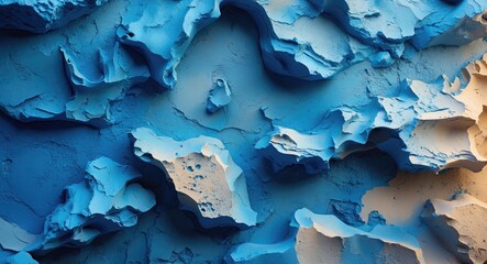 Fototapete - Blue textured abstract background with layered three-dimensional surface featuring shades of blue and cream colors