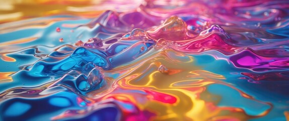 Poster - Vibrant abstract watercolor surface with flowing colors and glossy textures ideal for artistic backgrounds and creative projects