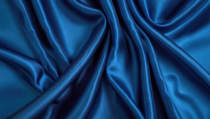 Poster - Satin fabric texture with deep blue color and smooth creases suitable for background or textile design applications