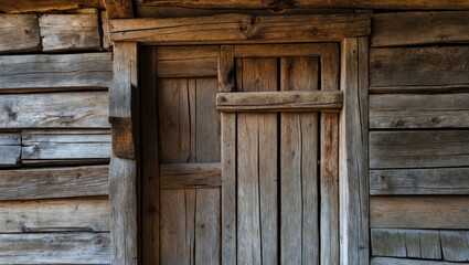 Aufkleber - Wooden door on weathered wooden wall creating rustic architectural detail in old structure