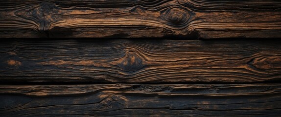 Poster - Dark wooden texture with detailed grain patterns and knots abstract background suitable for design and architectural projects.
