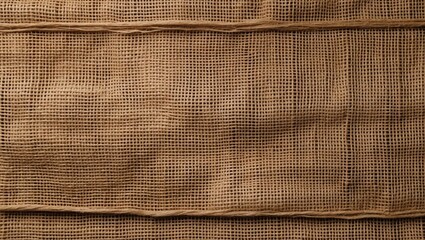 Aufkleber - Natural burlap fabric texture background with visible weave and creases in a neutral brown color.