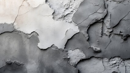 Poster - abstract textured wall featuring a blend of white and grey cement with peeling layers for artistic d