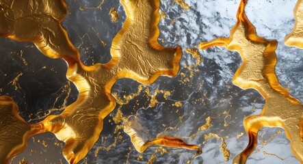 Poster - Elegant abstract gold and silver textured background with dynamic flowing patterns creating a luxurious visual appeal.