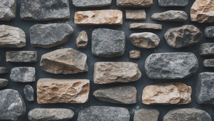 Poster - Variety of textured natural stones arranged on a dark background for architectural or design use
