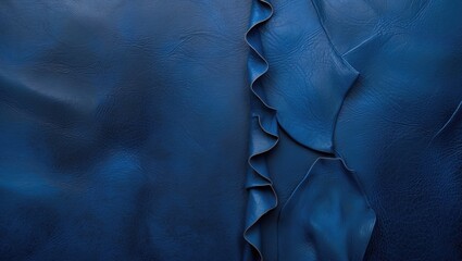 Poster - indigo blue leather texture with intricate folds creating an abstract design for background or surfa