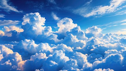 Poster - Fluffy white cumulonimbus clouds against a bright blue sky during daytime