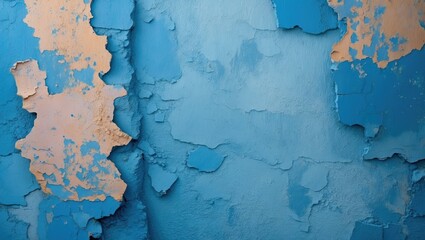 Poster - textured blue wall with peeling paint showcasing abstract patterns and rough surfaces for artistic b
