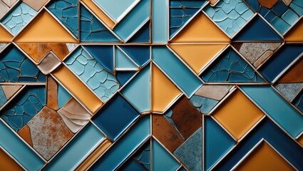 Poster - colorful abstract geometric tile mosaic pattern in blue and orange tones for modern backgrounds and 