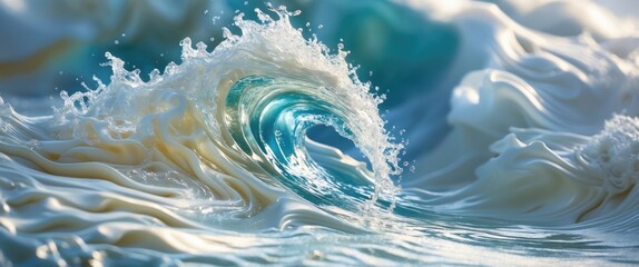 Poster - Abstract ocean wave with turquoise and white foam creating a natural swirl pattern in a serene background for creative projects.