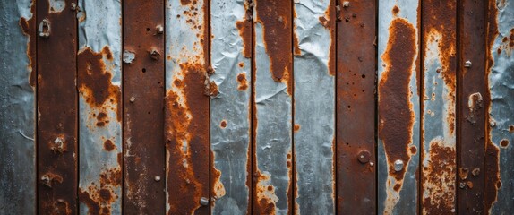 Aufkleber - Rusty metal texture with weathered galvanized steel and corroded iron surfaces featuring orange and brown rust stains