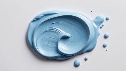 Poster - Blue paint swatch with smooth texture and circular patterns on a white background as an artistic material concept