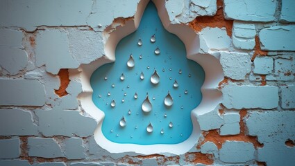 Poster - abstract wall art featuring a raindrop design with droplets on a blue surface, contrasting with a te