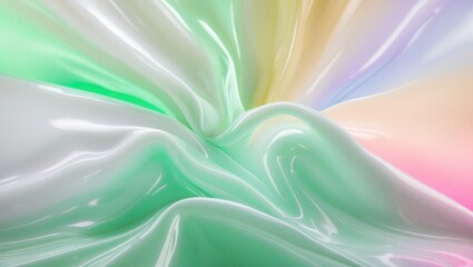 Poster - Pastel gradient abstract flowing texture in soft glass with gentle green and white neon light reflections for artistic backgrounds.