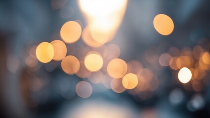 Aufkleber - Abstract blurred background with soft glowing bokeh lights in warm tones of orange and yellow against a cool blue backdrop