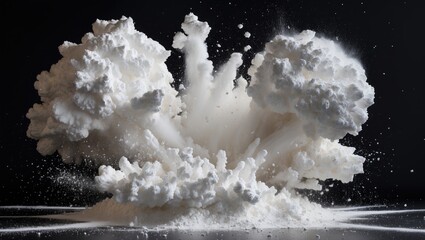 Poster - Dynamic abstract white powder explosion creating dramatic contrast against a dark backdrop showcasing fine details and textures.