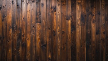 Aufkleber - Dark stained wooden paneling texture background with natural grain and knots for design or decoration purposes
