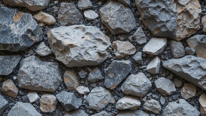 Poster - Surface of assorted rough stones and gravel in natural earthy tones.