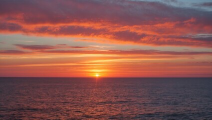 Aufkleber - vibrant sunset over calm ocean waters with colorful clouds reflecting warm hues of orange and pink in sky horizon