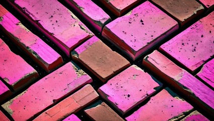 Poster - Colorful painted bricks abstract background in pink and brown hues arranged in a geometrical pattern.