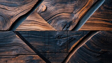 Poster - Textured wooden surface with abstract converging lines showcasing natural patterns and rich colors of wood grain. Perfect for backgrounds and design.