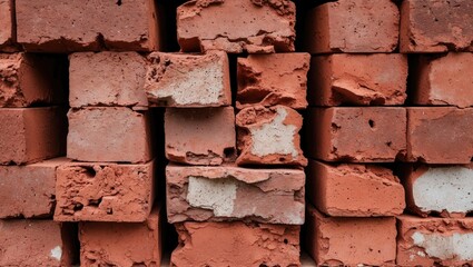 Aufkleber - Close-up of stacked red and white bricks showcasing texture and varying sizes in construction material arrangement