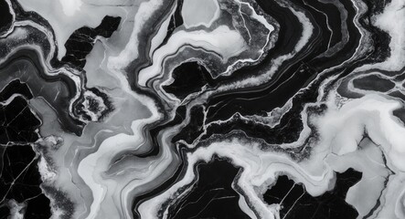 Aufkleber - Monochrome marble texture with white and black swirling patterns resembling natural stone surface