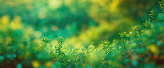 Poster - vintage abstract blurred green nature background with soft focus highlighting lush foliage and vibra
