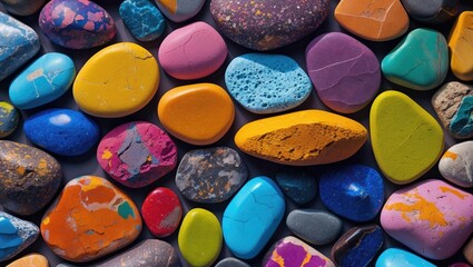 Poster - Colorful abstract pebble background with diverse textures and vibrant hues for design and artistic inspiration.