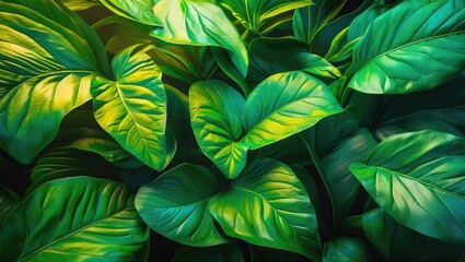 Poster - vibrant abstract background featuring lush green leaves with intricate textures and highlights for a