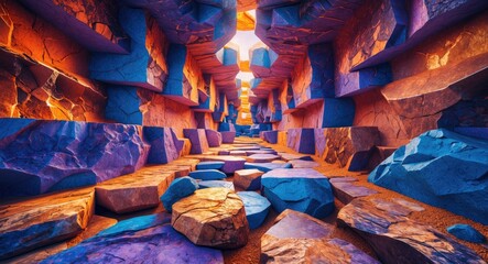 Poster - mysterious abstract canyon with vibrant colored rocks creating a visually striking background ideal 