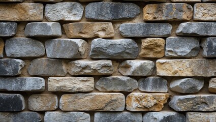 Poster - Textured stone wall with gray and beige stones arranged in a pattern for architectural or background use