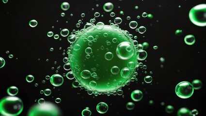 Poster - green air bubbles floating in a dark background creating an abstract and visually striking underwate
