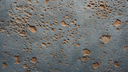 Poster - Textured surface with roughness and small holes, abstract gray background with natural erosion patterns.