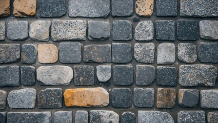 Poster - Textured cobblestone pavement in various shades of gray and beige featuring irregular shapes and surfaces arranged in a pattern