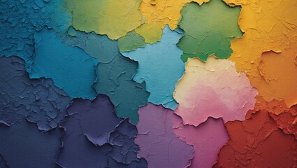 Poster - Colorful textured paint layers creating an abstract background with various shades and patterns in a visually striking arrangement.