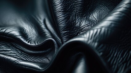 Poster - Textured black genuine leather background showcasing surface details and wrinkles for design and upholstery purposes.