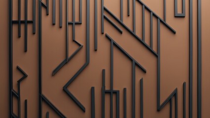 Poster - Geometric black and gray lines on a brown background creating a contemporary artistic metal design for modern decor and architecture.
