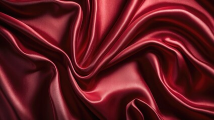 Poster - Elegant red silk fabric texture with wavy folds creating a rich and luxurious background for design and fashion applications.