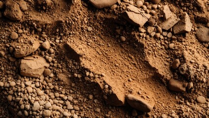 Poster - Natural earthy texture featuring sand, soil, and various sizes of pebbles and stones, ideal for backgrounds and design elements.