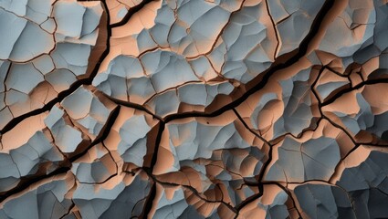 Fototapete - Cracked surface texture with a blend of blue and beige tones perfect for backgrounds, wallpapers, and abstract designs.