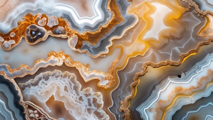 Poster - Abstract agate stone background with intricate layers and colors in shades of brown, blue, and white adding elegance and depth.
