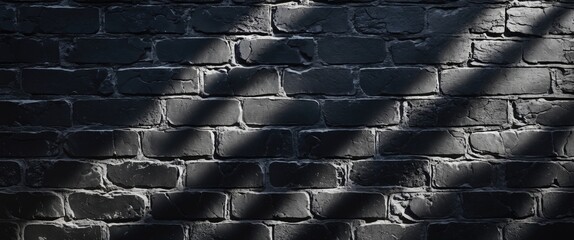 Poster - Black and white textured brick wall featuring dynamic light and shadow patterns creating an abstract visual effect.